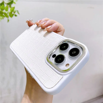 For iPhone 14 Pro Max Case Electroplated Camera Frame Leather+TPU+PC Phone Cover