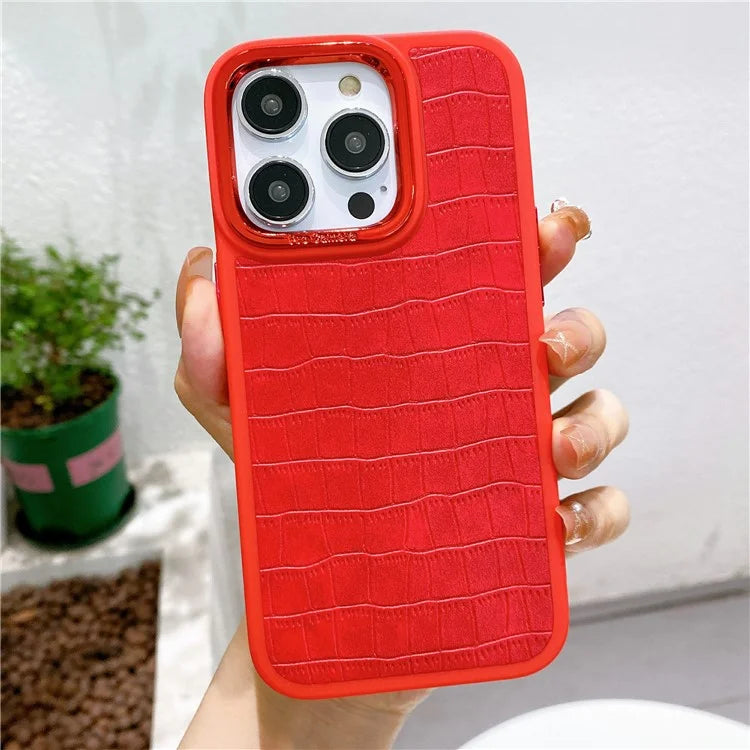 For iPhone 14 Pro Max Case Electroplated Camera Frame Leather+TPU+PC Phone Cover