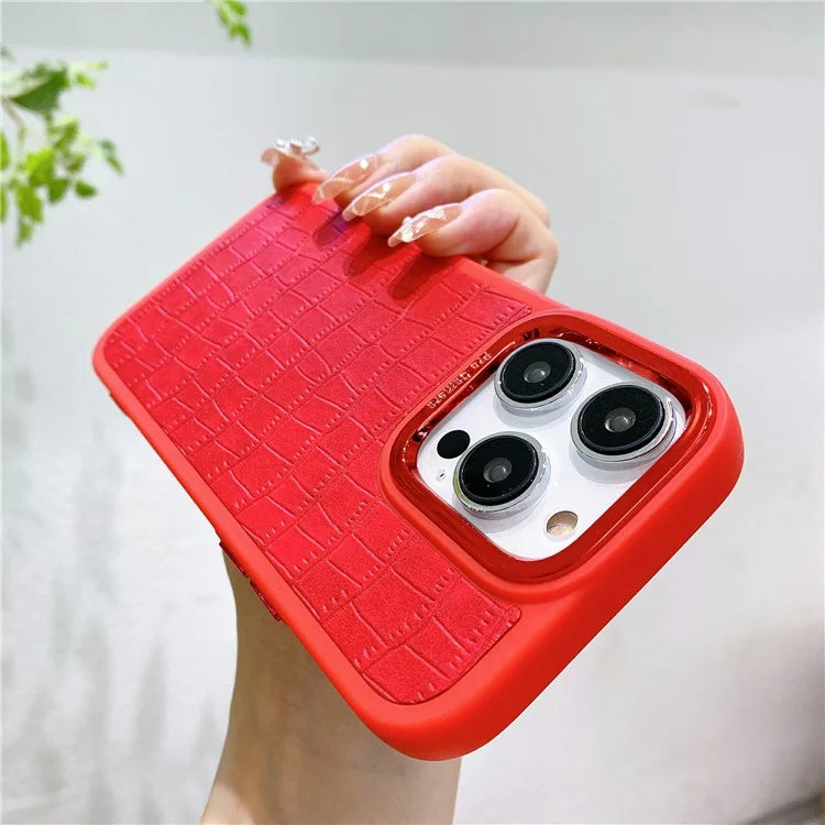 For iPhone 14 Pro Max Case Electroplated Camera Frame Leather+TPU+PC Phone Cover