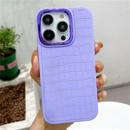 For iPhone 14 Pro Max Case Electroplated Camera Frame Leather+TPU+PC Phone Cover