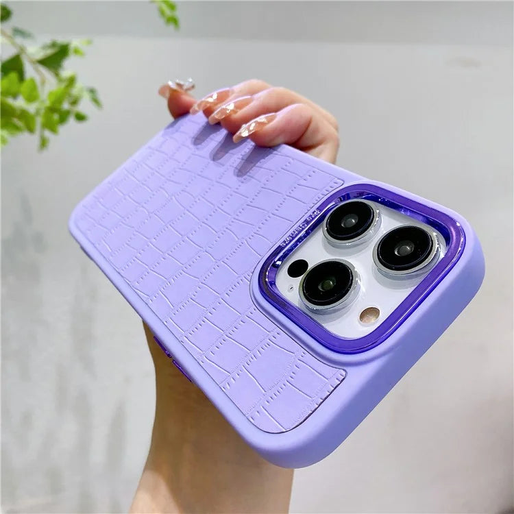 For iPhone 14 Pro Max Case Electroplated Camera Frame Leather+TPU+PC Phone Cover