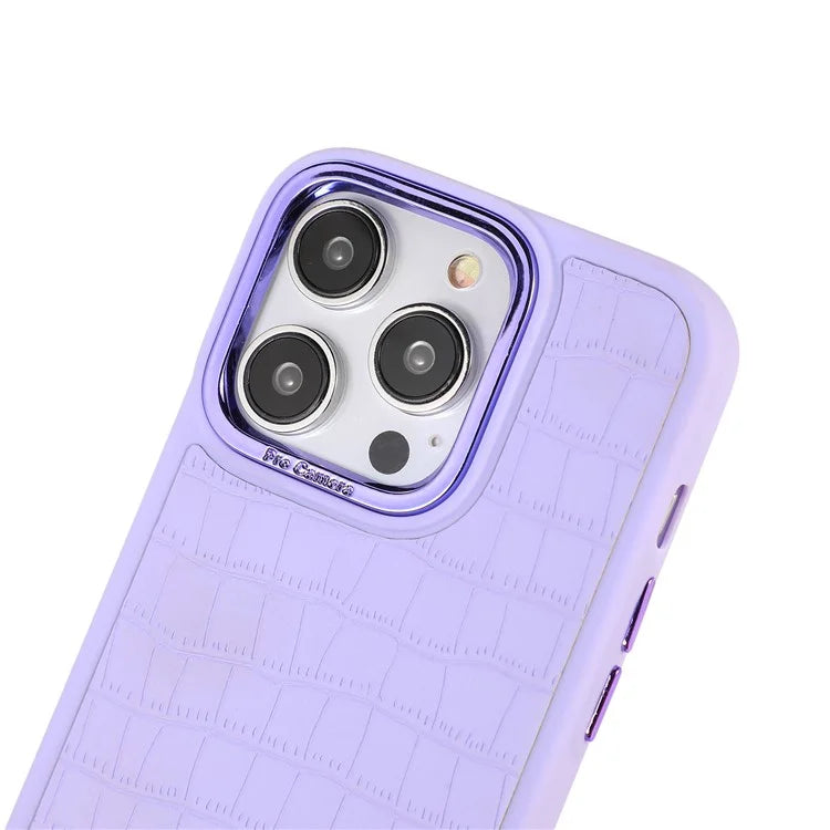 For iPhone 14 Pro Max Case Electroplated Camera Frame Leather+TPU+PC Phone Cover