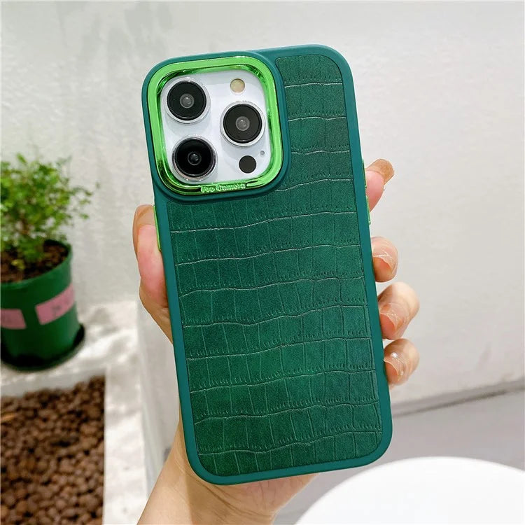 For iPhone 14 Pro Max Case Electroplated Camera Frame Leather+TPU+PC Phone Cover