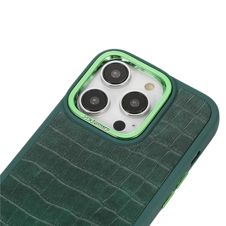 For iPhone 14 Pro Max Case Electroplated Camera Frame Leather+TPU+PC Phone Cover