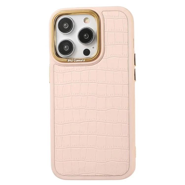 For iPhone 14 Pro Max Case Electroplated Camera Frame Leather+TPU+PC Phone Cover
