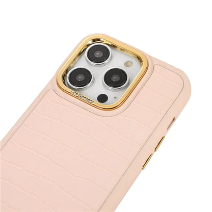 For iPhone 14 Pro Max Case Electroplated Camera Frame Leather+TPU+PC Phone Cover
