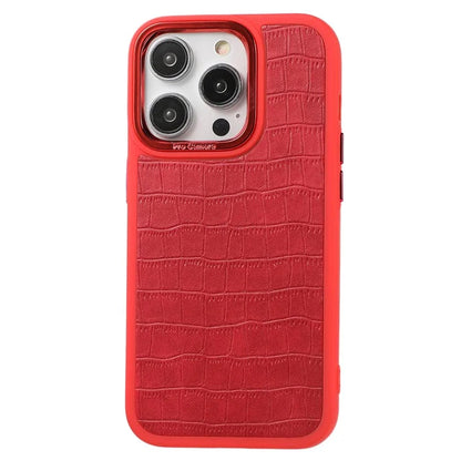 For iPhone 14 Pro Case Leather Coated TPU+PC Phone Cover with Electroplated Camera Frame