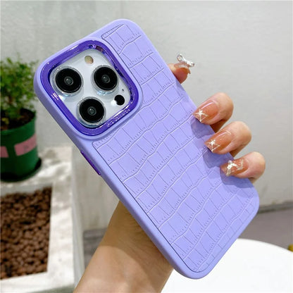 For iPhone 14 Pro Case Leather Coated TPU+PC Phone Cover with Electroplated Camera Frame