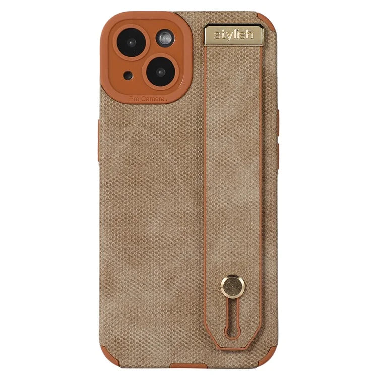 Morandi Style for iPhone 14 Plus Case TPU+PU Leather Wristband Kickstand Phone Cover