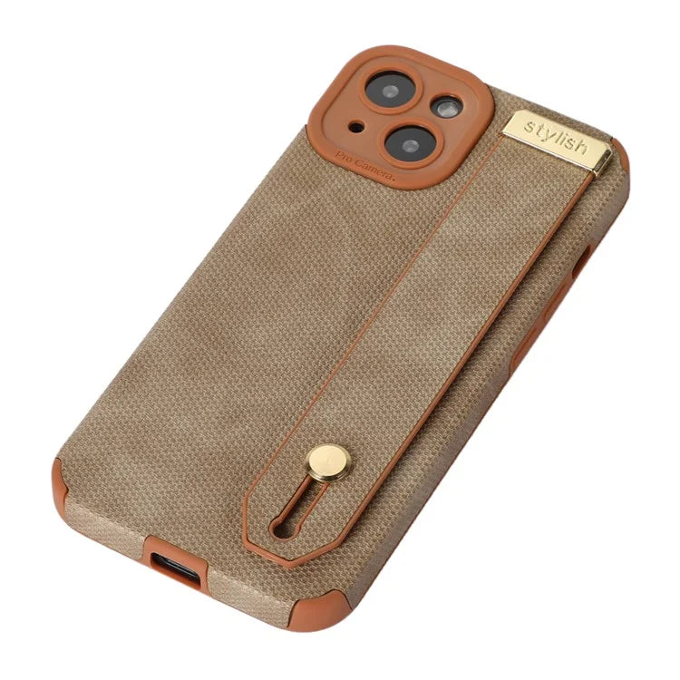 Morandi Style for iPhone 14 Plus Case TPU+PU Leather Wristband Kickstand Phone Cover