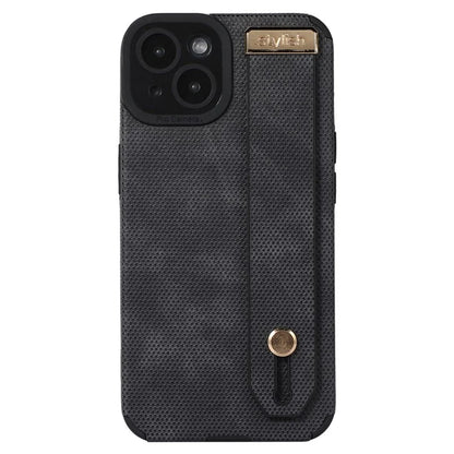 Morandi Style for iPhone 14 Plus Case TPU+PU Leather Wristband Kickstand Phone Cover