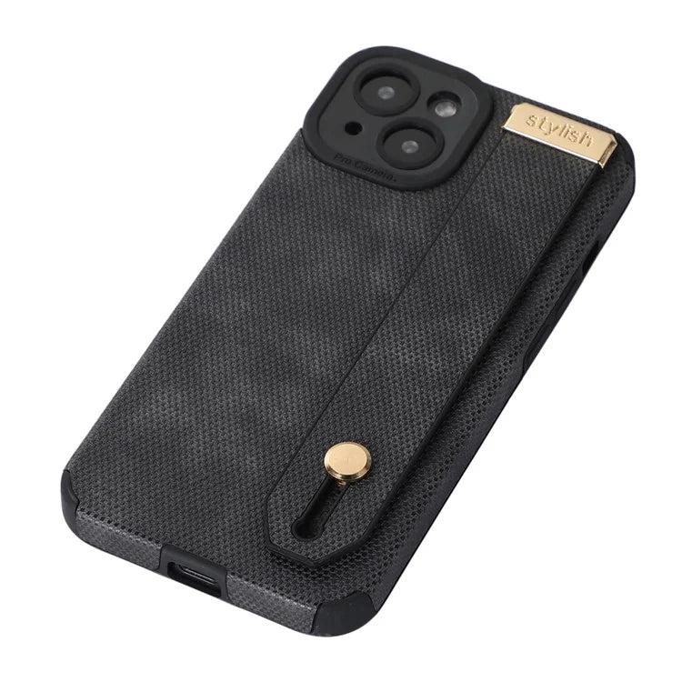 Morandi Style for iPhone 14 Plus Case TPU+PU Leather Wristband Kickstand Phone Cover