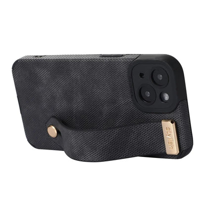Morandi Style for iPhone 14 Plus Case TPU+PU Leather Wristband Kickstand Phone Cover