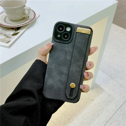 Morandi Style for iPhone 14 Plus Case TPU+PU Leather Wristband Kickstand Phone Cover
