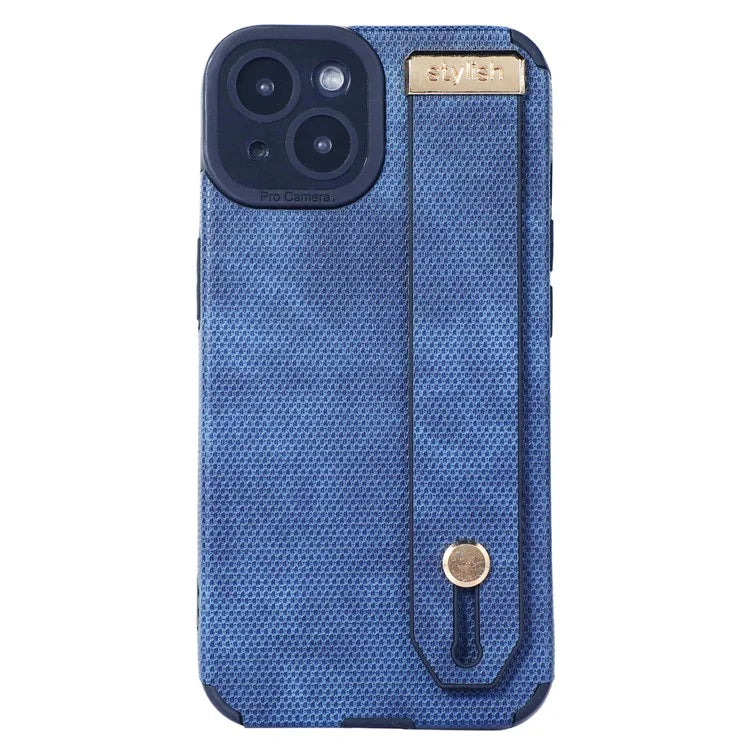 Morandi Style for iPhone 14 Plus Case TPU+PU Leather Wristband Kickstand Phone Cover