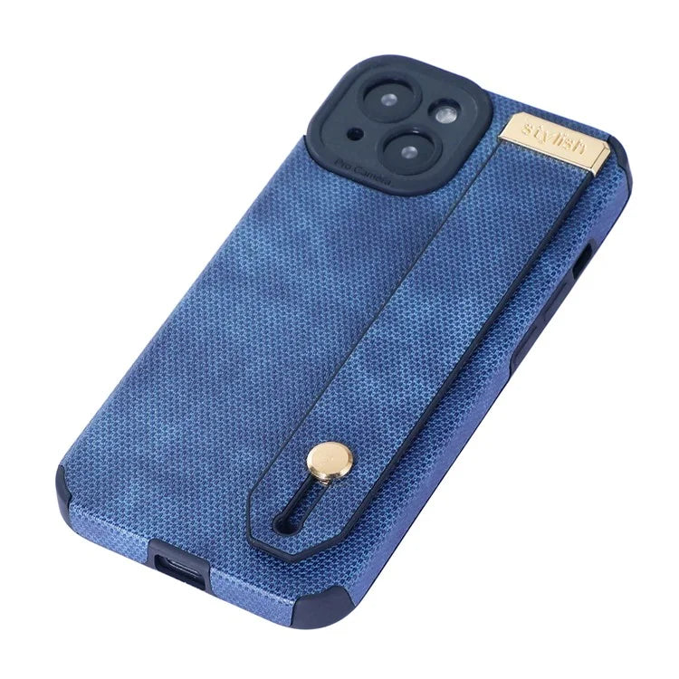 Morandi Style for iPhone 14 Plus Case TPU+PU Leather Wristband Kickstand Phone Cover