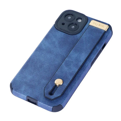 Morandi Style for iPhone 14 Plus Case TPU+PU Leather Wristband Kickstand Phone Cover