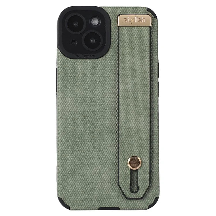 Morandi Style for iPhone 14 Plus Case TPU+PU Leather Wristband Kickstand Phone Cover
