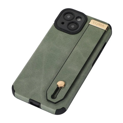 Morandi Style for iPhone 14 Plus Case TPU+PU Leather Wristband Kickstand Phone Cover