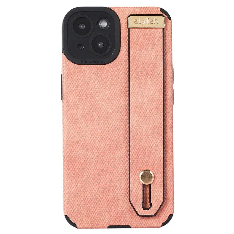 Morandi Style for iPhone 14 Plus Case TPU+PU Leather Wristband Kickstand Phone Cover