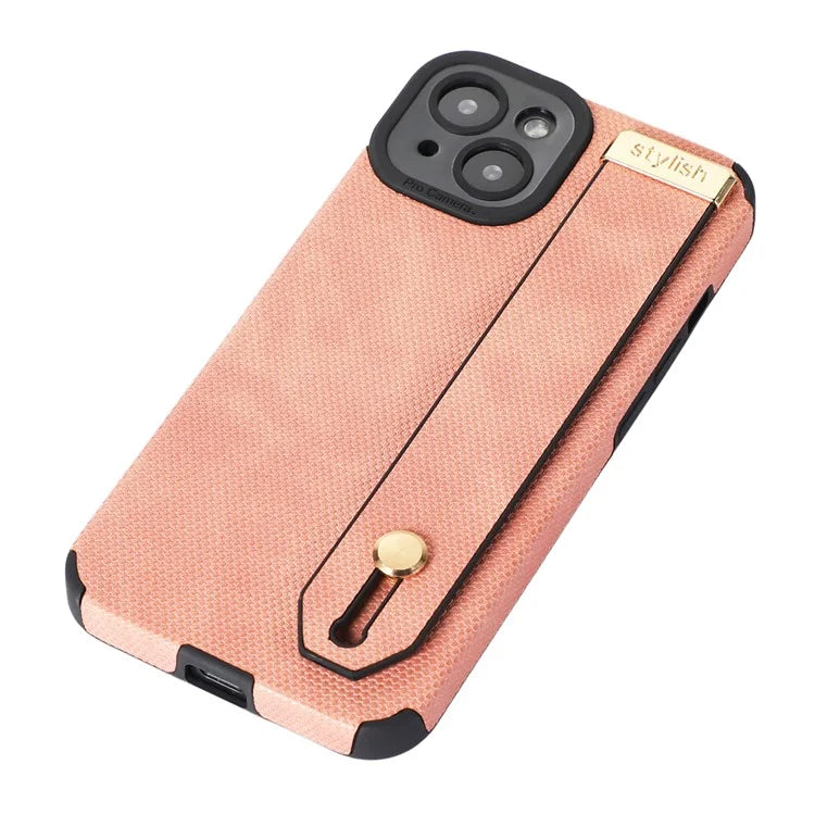 Morandi Style for iPhone 14 Plus Case TPU+PU Leather Wristband Kickstand Phone Cover