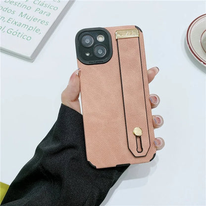 Morandi Style for iPhone 14 Plus Case TPU+PU Leather Wristband Kickstand Phone Cover