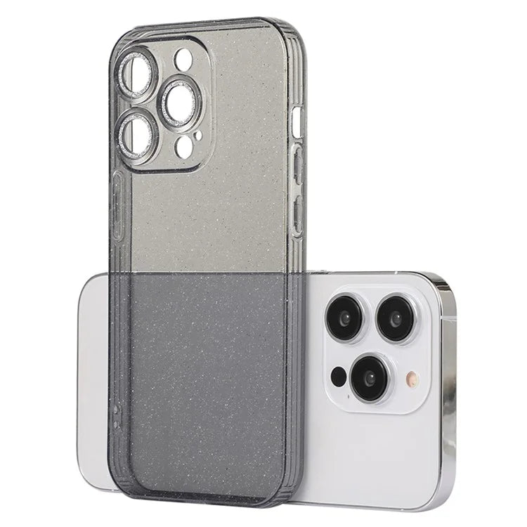 For iPhone 14 Pro Case Shiny Ring Lens Protector Glitter Powder TPU Phone Cover