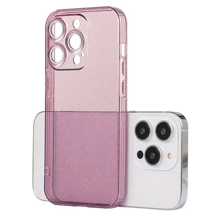 For iPhone 14 Pro Case Shiny Ring Lens Protector Glitter Powder TPU Phone Cover