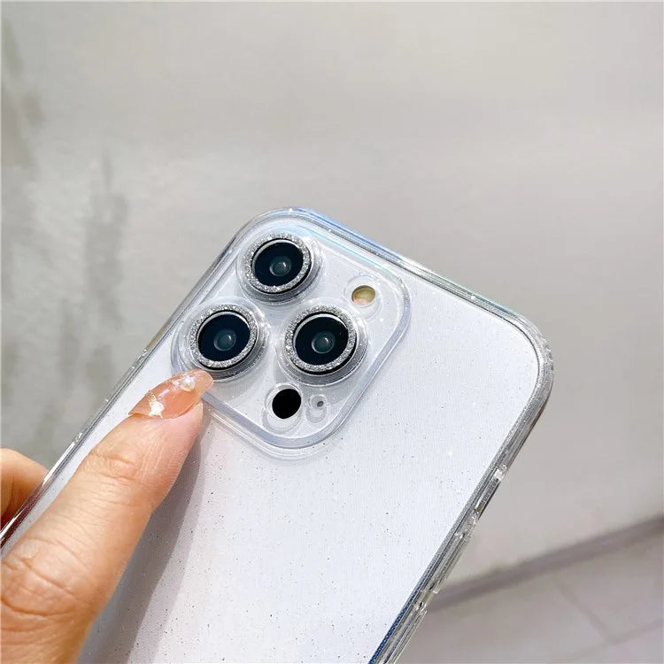 For iPhone 14 Pro Case Shiny Ring Lens Protector Glitter Powder TPU Phone Cover