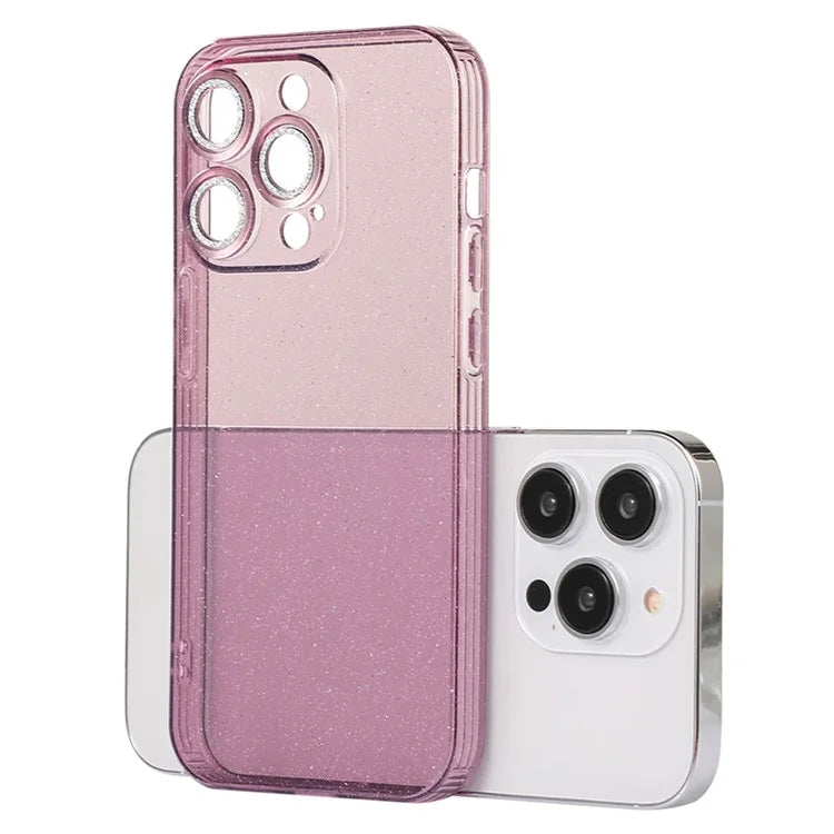 For iPhone 14 Pro Max Case Shiny Ring Lens Protector Glitter Powder Anti-drop TPU Cover