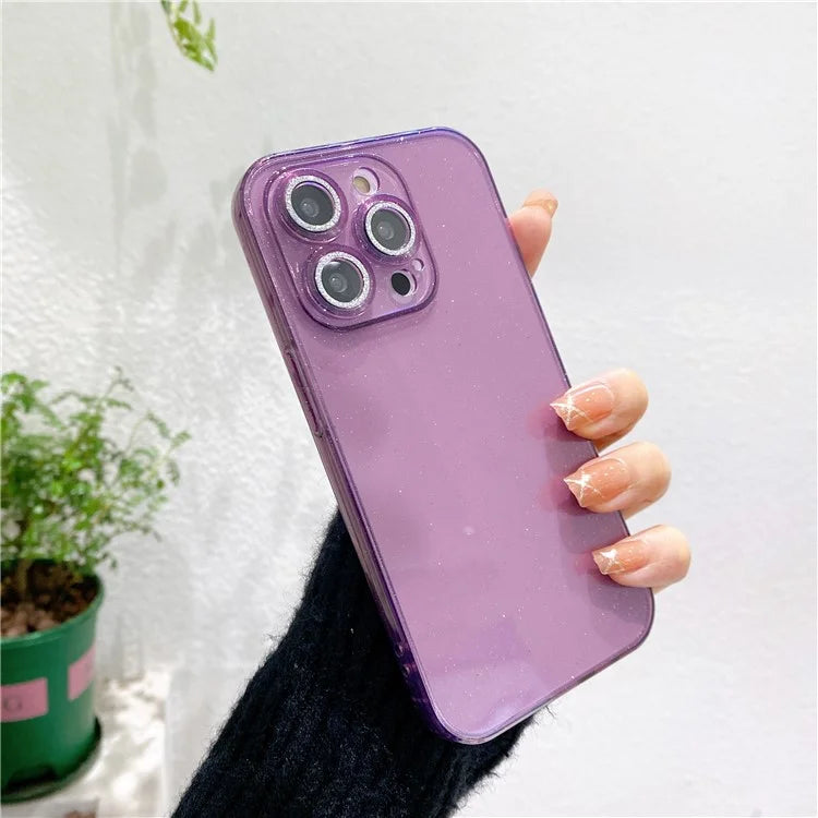 For iPhone 14 Pro Max Case Shiny Ring Lens Protector Glitter Powder Anti-drop TPU Cover