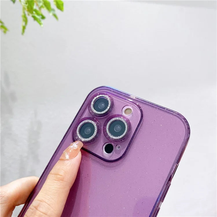 For iPhone 14 Pro Max Case Shiny Ring Lens Protector Glitter Powder Anti-drop TPU Cover