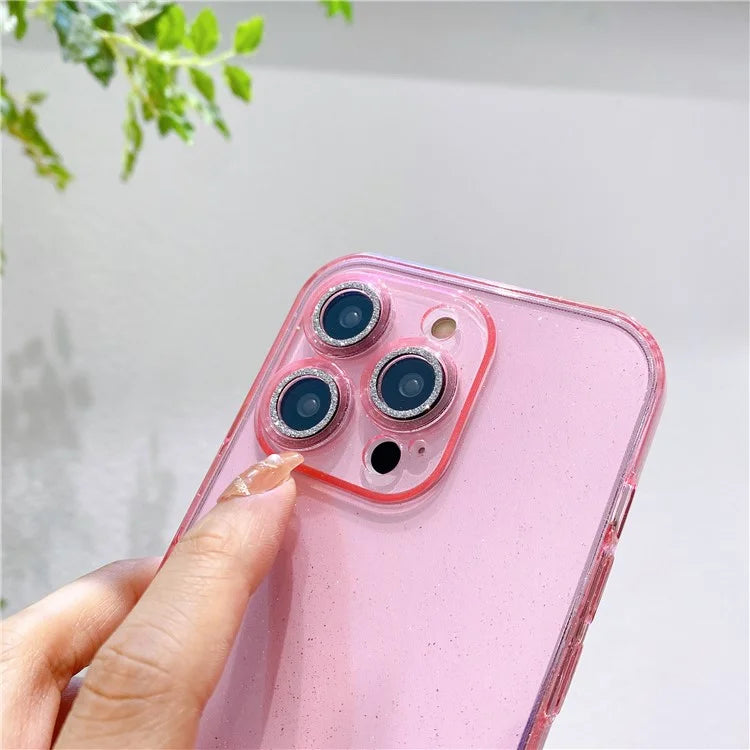For iPhone 14 Pro Max Case Shiny Ring Lens Protector Glitter Powder Anti-drop TPU Cover