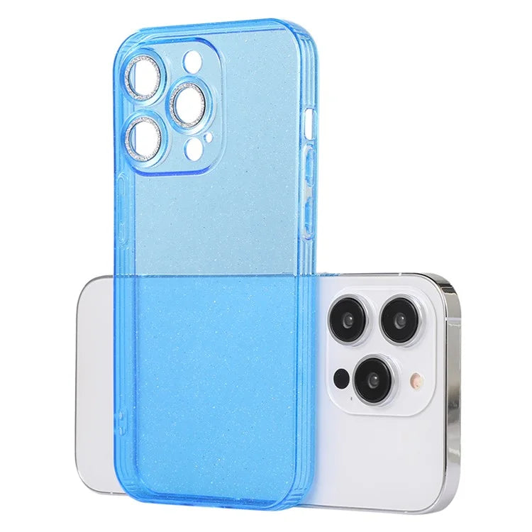 For iPhone 14 Pro Max Case Shiny Ring Lens Protector Glitter Powder Anti-drop TPU Cover