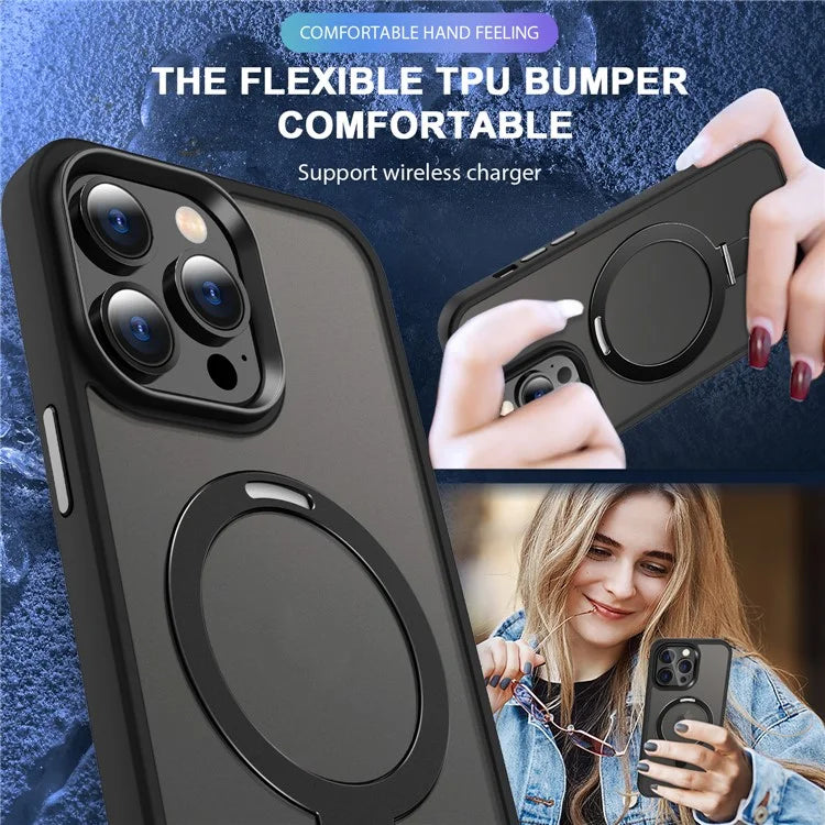 For iPhone 15 Pro Case Compatible with MagSafe Ring Kickstand TPU+PC Phone Cover