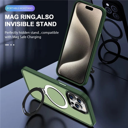 For iPhone 15 Pro Case Compatible with MagSafe Ring Kickstand TPU+PC Phone Cover