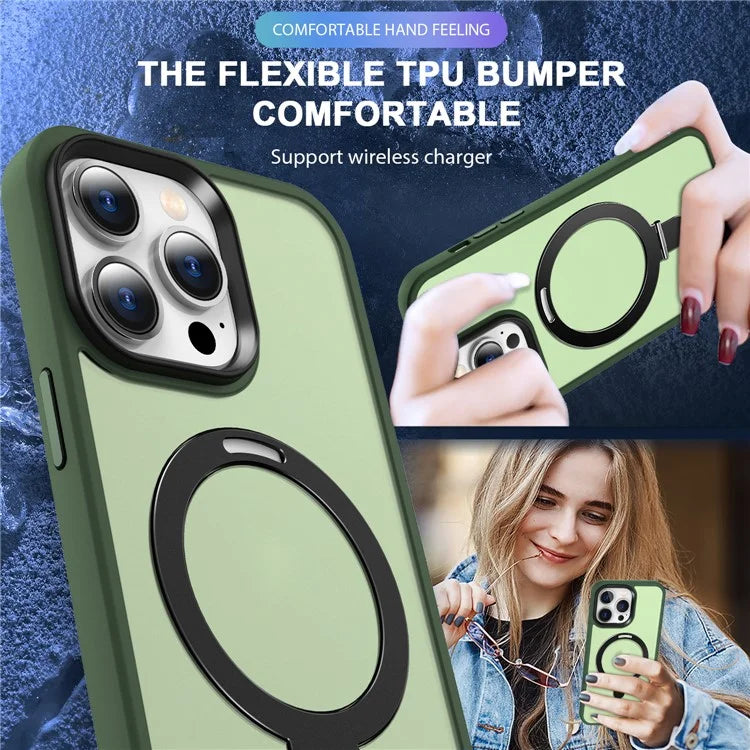 For iPhone 15 Pro Case Compatible with MagSafe Ring Kickstand TPU+PC Phone Cover