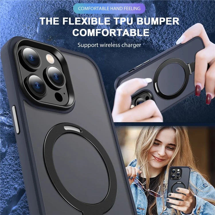 For iPhone 15 Pro Case Compatible with MagSafe Ring Kickstand TPU+PC Phone Cover