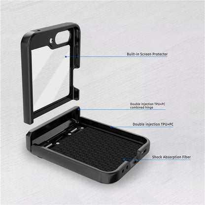 For Samsung Galaxy Z Flip5 5G PC Case with Screen Film Twill Texture Kickstand Phone Cover