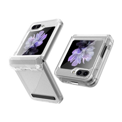 For Samsung Galaxy Z Flip5 5G PC Case with Screen Film Twill Texture Kickstand Phone Cover