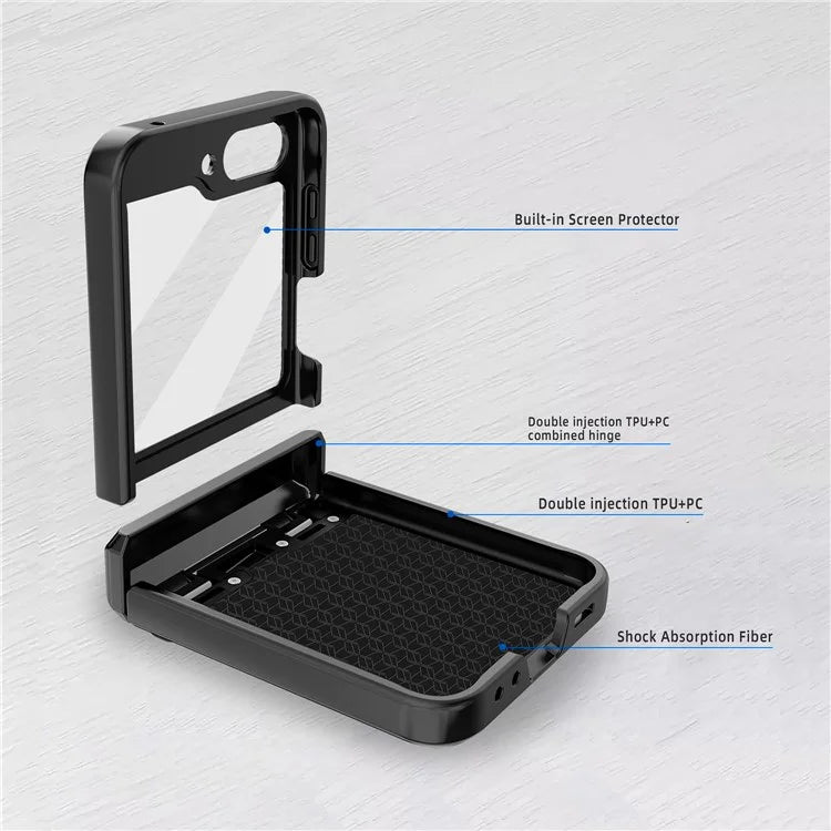 For Samsung Galaxy Z Flip5 5G PC Case with Screen Film Twill Texture Kickstand Phone Cover