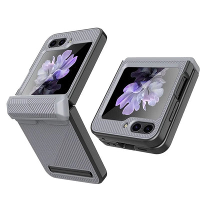 For Samsung Galaxy Z Flip5 5G PC Case with Screen Film Twill Texture Kickstand Phone Cover