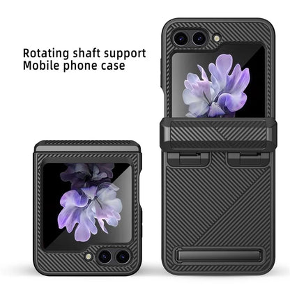 For Samsung Galaxy Z Flip5 5G PC Case with Screen Film Twill Texture Kickstand Phone Cover