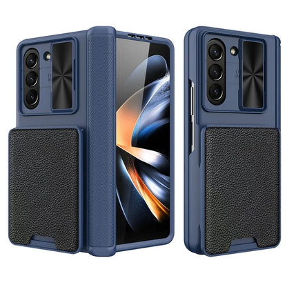 For Samsung Galaxy Z Fold5 5G Case Sliding Lens Lid Phone Cover with Screen Film, Detachable Card Holder