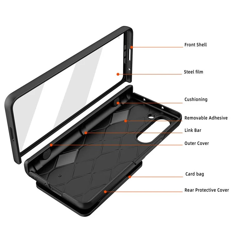 For Samsung Galaxy Z Fold5 5G Case Sliding Lens Lid Phone Cover with Screen Film, Detachable Card Holder