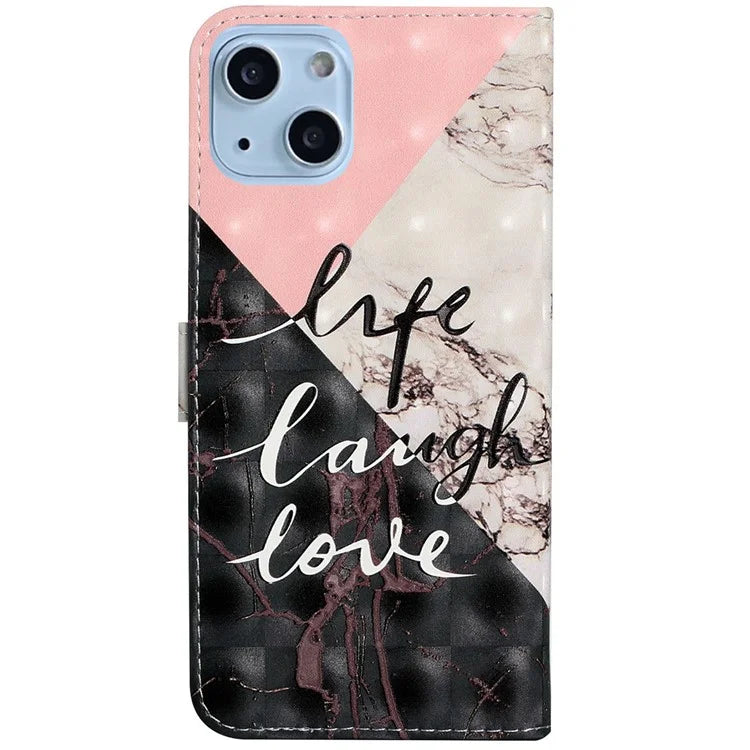 For iPhone 15 Wallet Case PU Leather Pattern Printing Stand Phone Cover