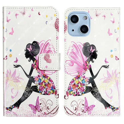For iPhone 15 Wallet Case PU Leather Pattern Printing Stand Phone Cover