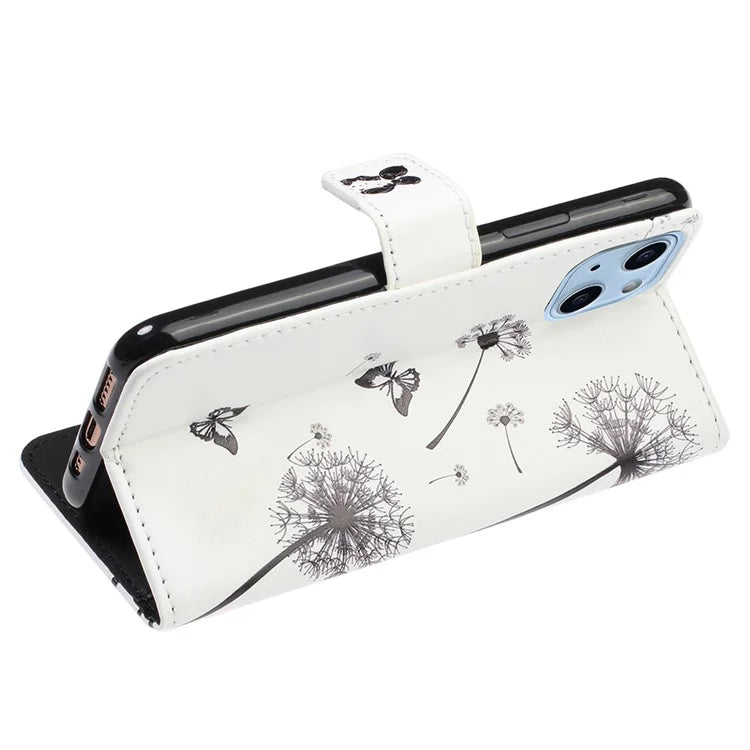 For iPhone 15 Wallet Case PU Leather Pattern Printing Stand Phone Cover