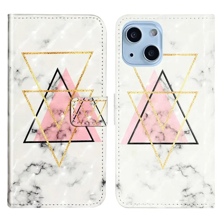 For iPhone 15 Wallet Case PU Leather Pattern Printing Stand Phone Cover
