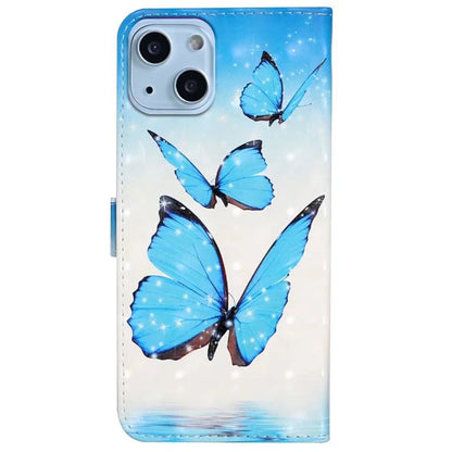 For iPhone 15 Wallet Case PU Leather Pattern Printing Stand Phone Cover